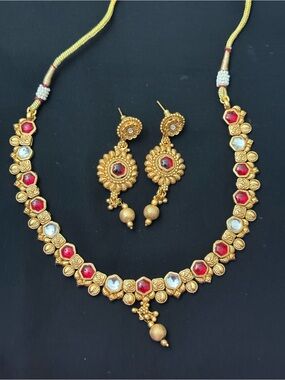 Indian Traditional Gold plated heritage necklace wait earrings